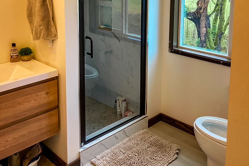 Bathroom renovation created vaulted ceilings